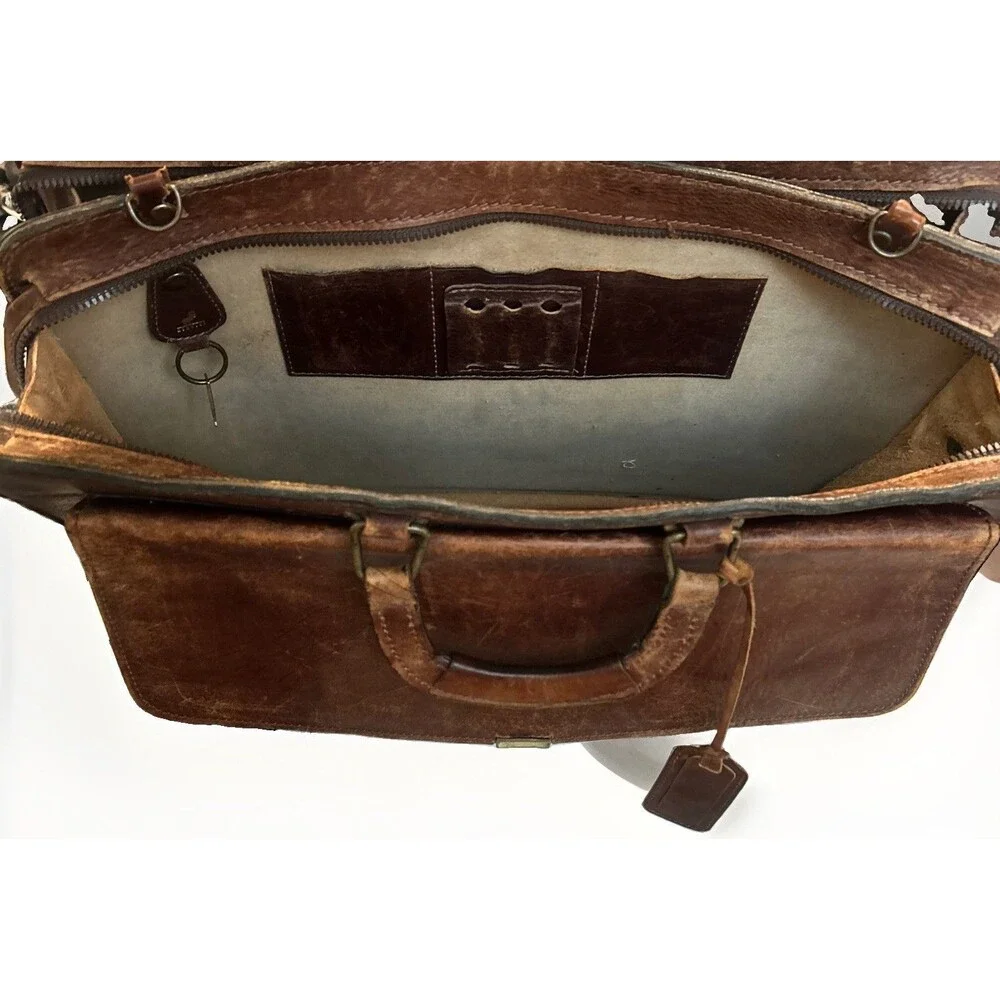 Vtg Renwick Canada Brown Leather Briefcase Attache Locking Flap Key Included